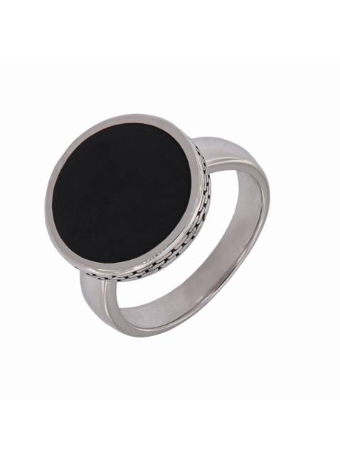 Anillo Plata Hombre PSCE9/14 Sello Redondo Chapado Negro