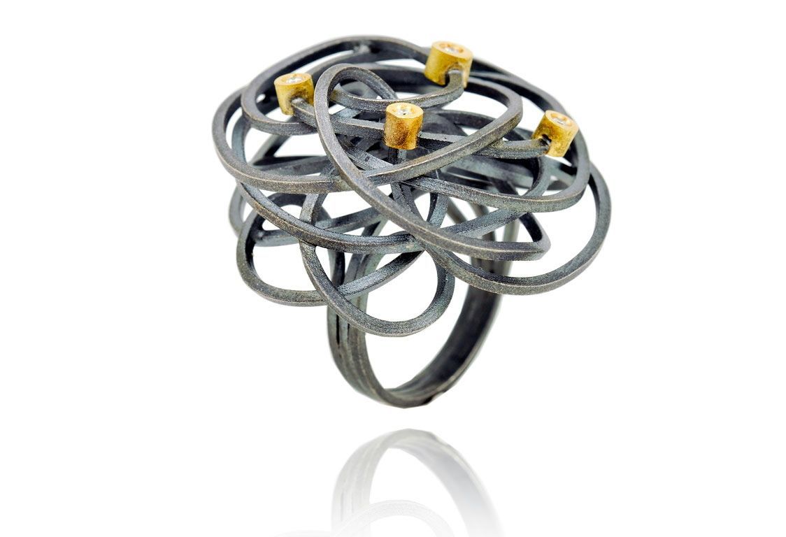 Anillo Plata Y Oro Arior Caos Con 4 Diamantes 3680728XU