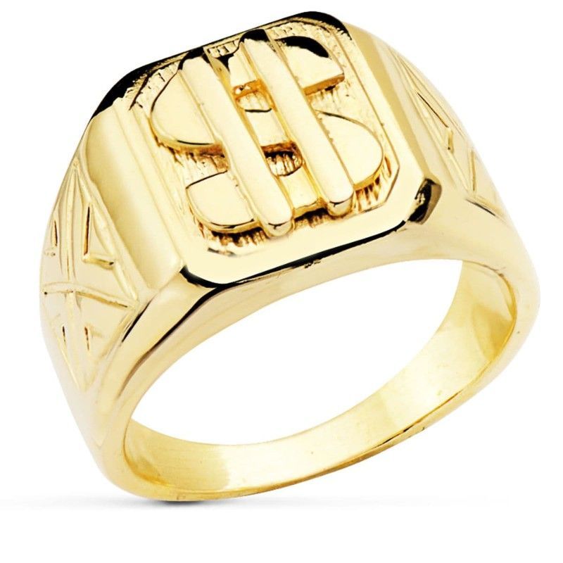 Anillo Sello Hombre Oro 18kts Macizo Dolar Brillo P4085