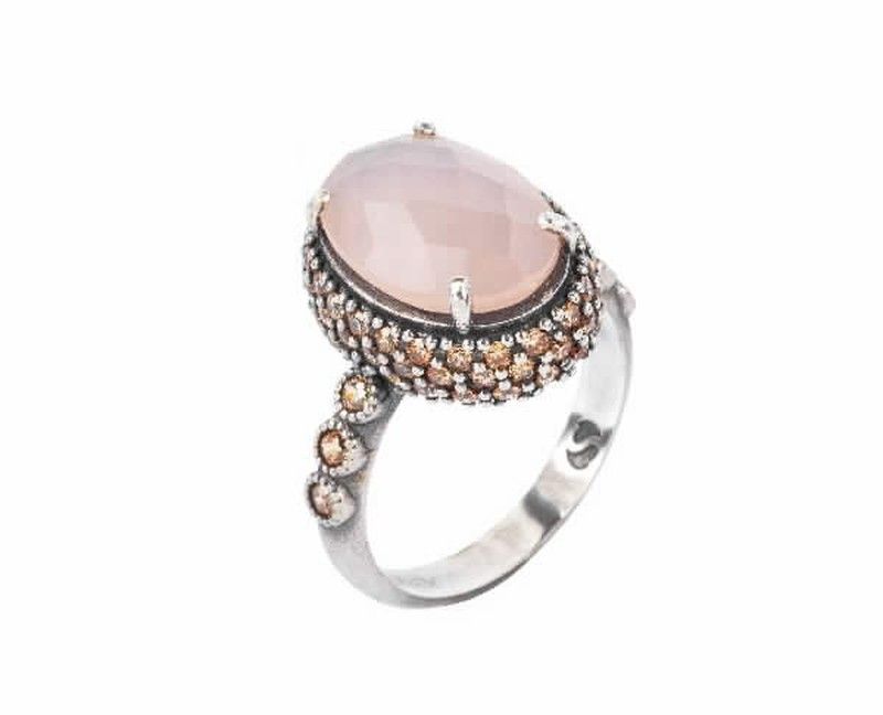 Anillo sunfield de mujer en plata envejecida y cuarzo rosa