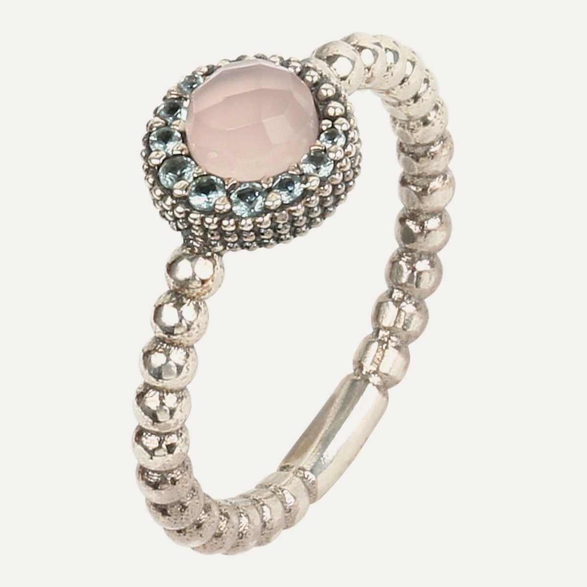 Anillo SUNFIELD de Plata Zinnia mini Zirconitas y Cuarzo Rosa. AN064790/15