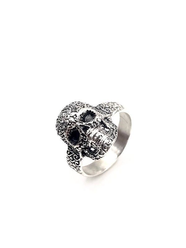 Anillo Top Silver de calavera pequeña unisex de plata envejecida