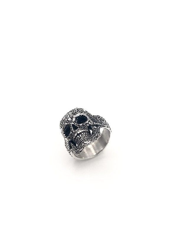Anillo Top Silver de calavera unisex mediano de plata envejecida