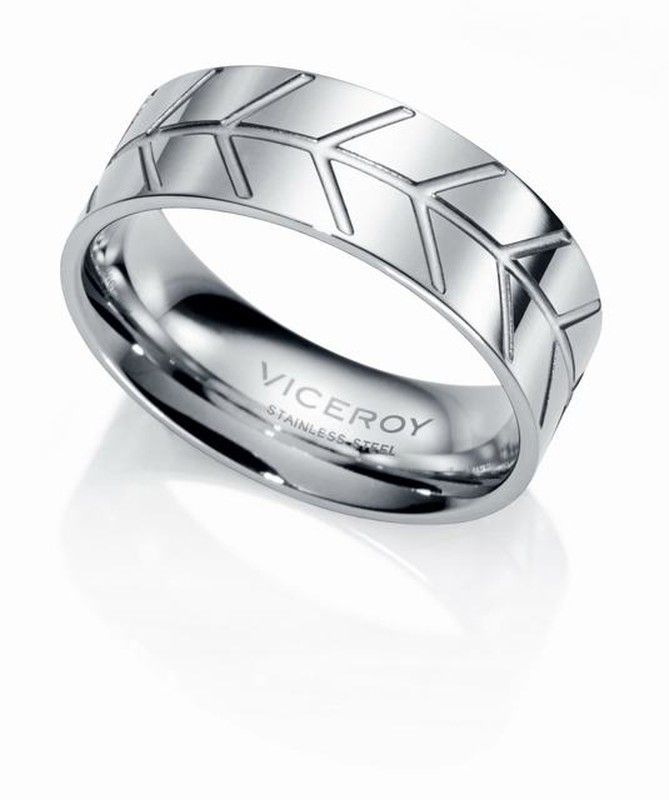 Anillo Viceroy de acero con líneas bajo relieve