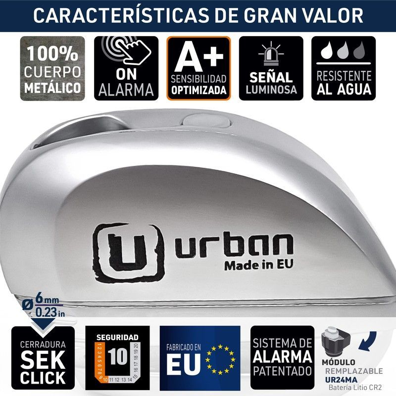Antirrobo de disco Urban UR22 con alarma 120dba