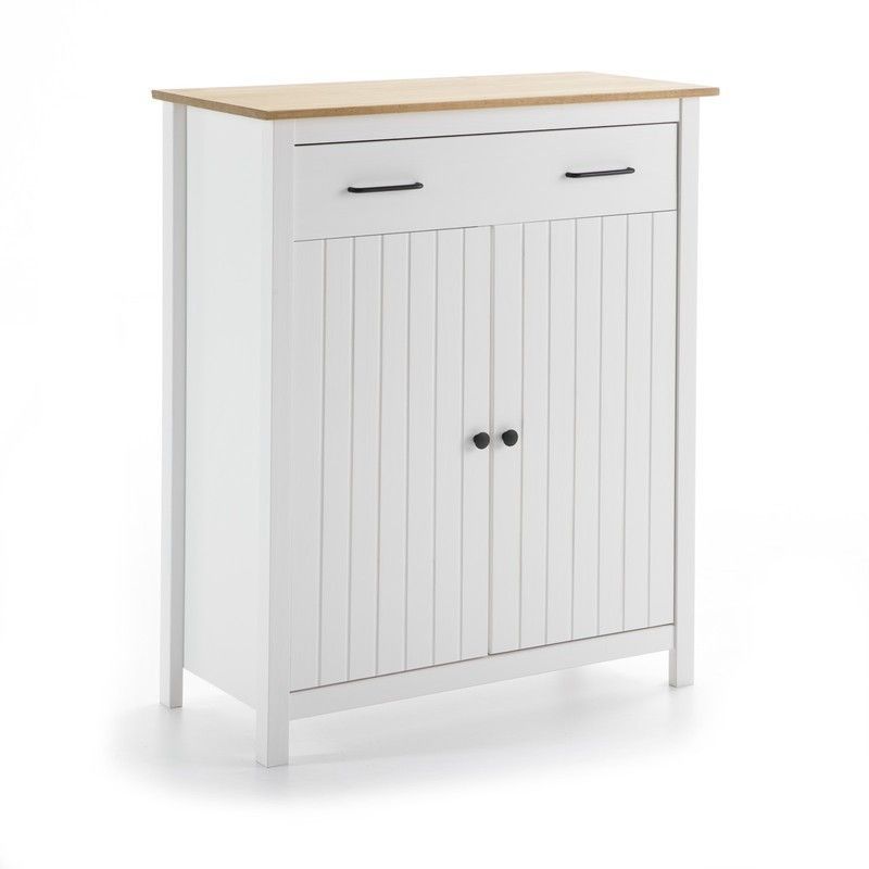 Aparador, 90 x 40 x 110 cm, de madera de pino en blanco  | Colección Miranda