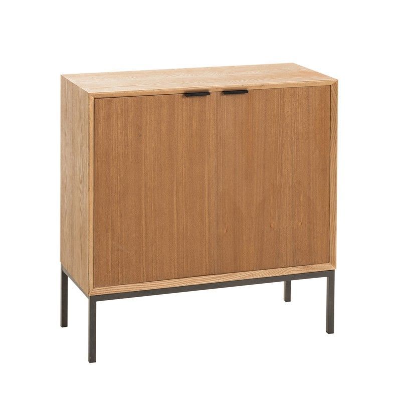 Aparador de 2 Puertas de Madera y Metal Natural/Negro, 80x35x80 cm