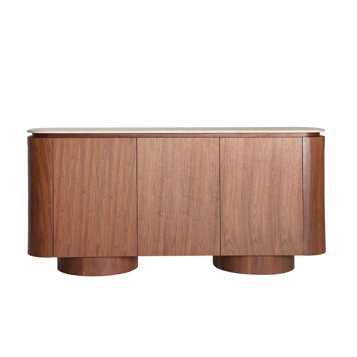 Aparador de chapa de nogal y mármol sintético en color nogal y beige, 180 x 40 x 85 cm | Dune