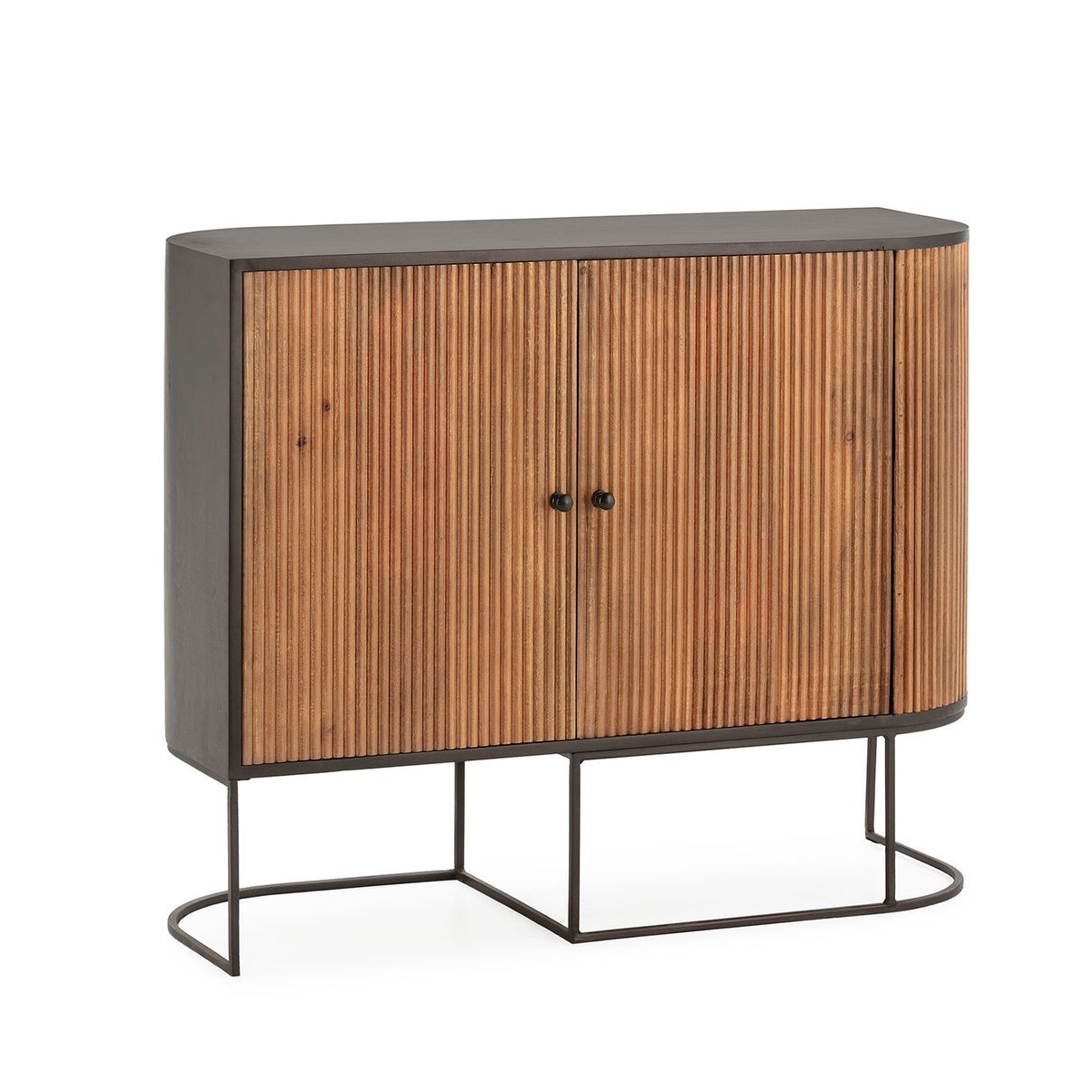 Aparador de madera de mango y metal  en color roble y negro, 110 x 40 x 90 cm | Curve