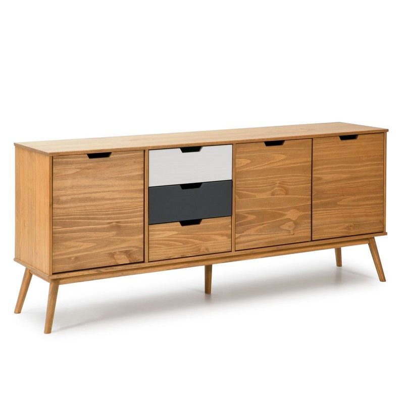 Aparador de madera de pino en color natural, blanco y gris, 171 x 40 x 80 cm | Cusco