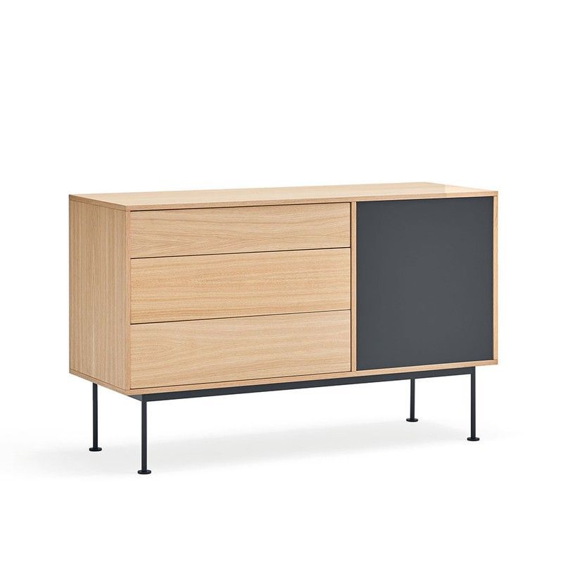 Aparador de madera en color roble y gris antracita, 128 x 45 x 80 cm | Yoko