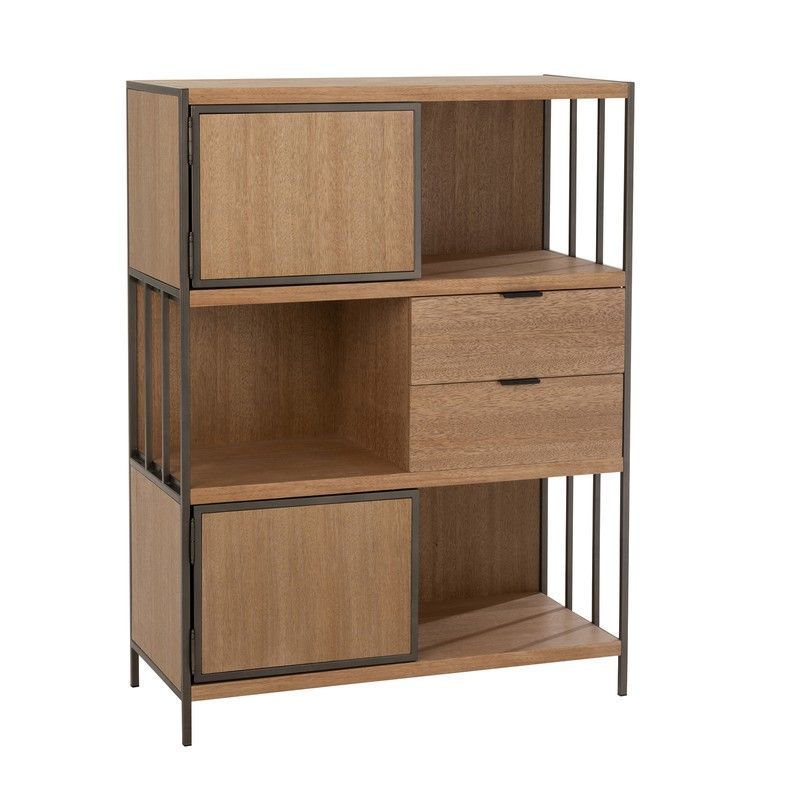 Aparador de Madera y Metal Natural/Negro, 90x40x120,5 cm