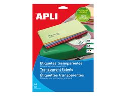 Apli Etiquetas adhesivas transparentes poliester A4 (210x297 mm) Paquete de 10