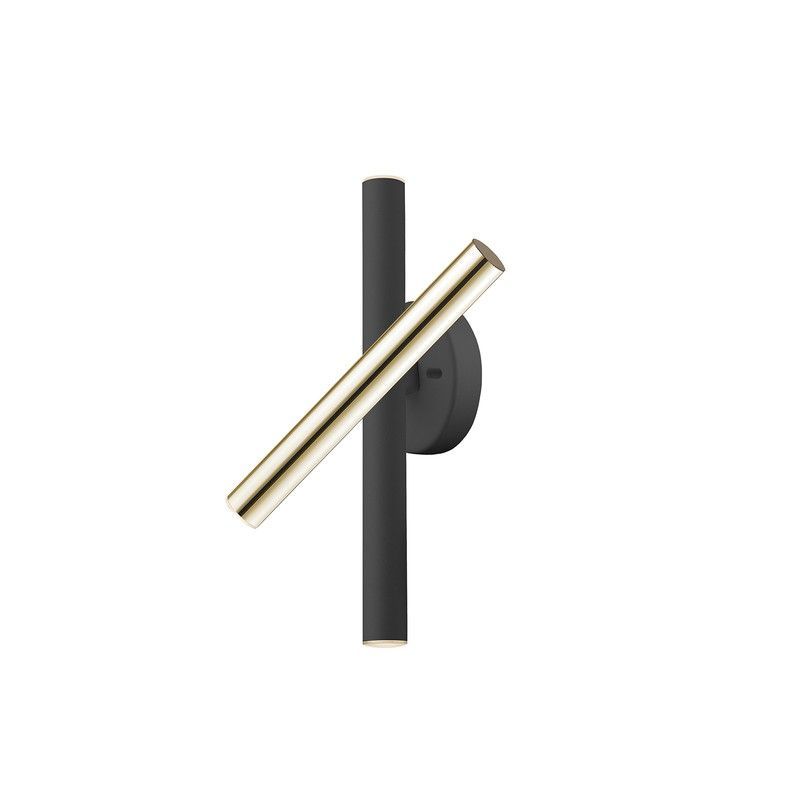 Aplique, con 3 luces, de metal negro y dorado, 11 x 11 x 33 cm | Varas