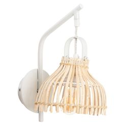 Aplique de pared de hierro blanco con ratan medidas tulipa 20x20x15cm