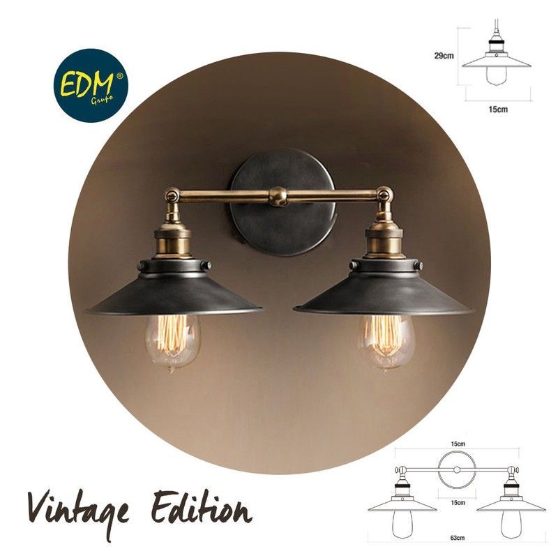 Aplique doble vintage e27 60w - 63x15x29cm