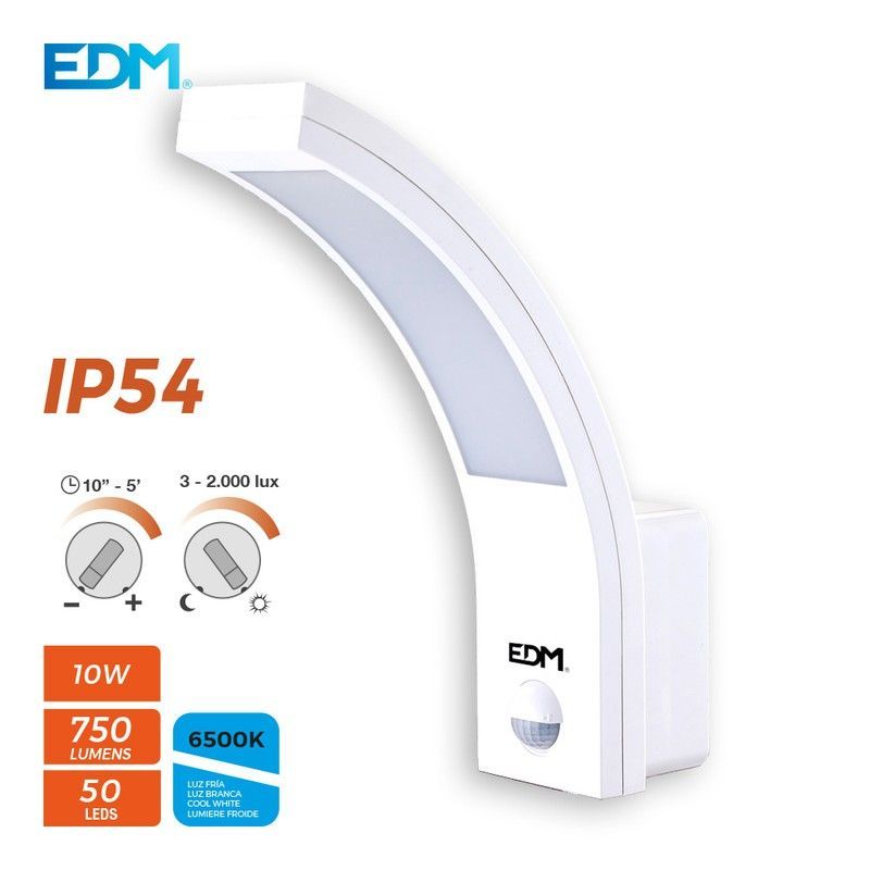 Aplique exterior led 10w 750 lumen 6.400k con sensor