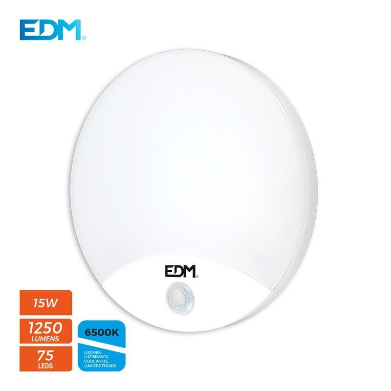 Aplique redondo exterior led 15w 1250 lumen 6.400k con sensor