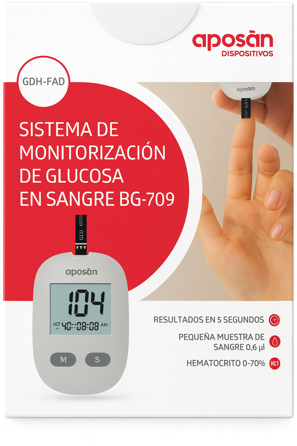 Aposán Dispositivos Glucómetro Medidor de Glucosa GDH-FAD BG-709