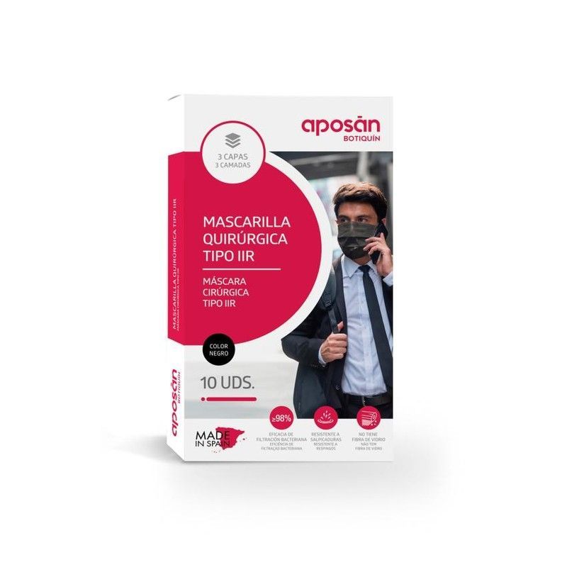Aposán Mascarilla Quirúrgica Negra Tipo IIR 10 Unidades