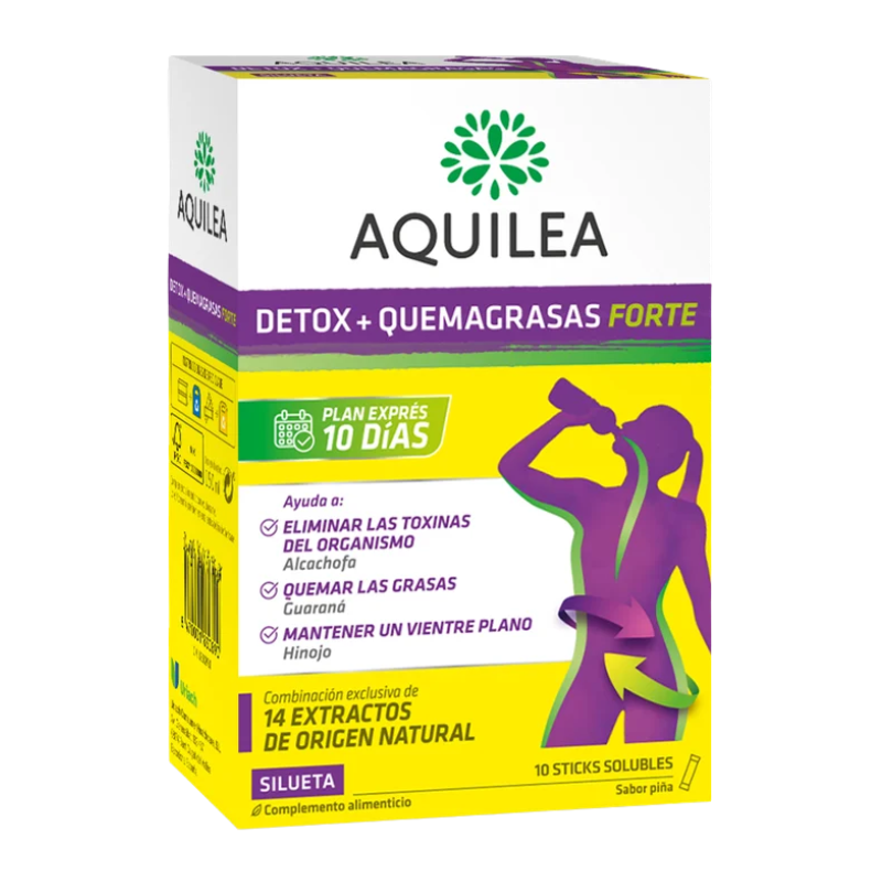 Aquilea Detox + Quemagrasas Forte 10 sticks Vientre Plano y Reduce la Grasa