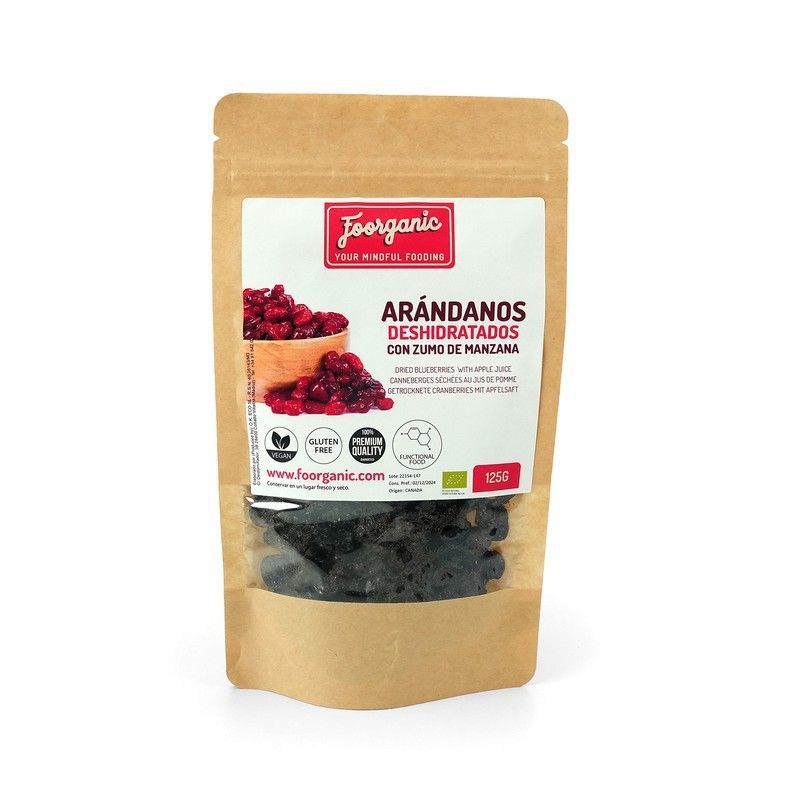 Arándanos deshidratados ECO con zumo de manzana, 125 gr