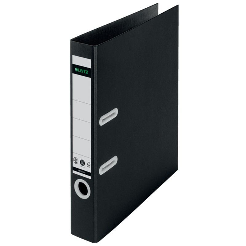 Archivador de palanca Leitz de cartón reciclado y reciclable 100%. 180º. DIN A4. Lomo 50 mm. negro