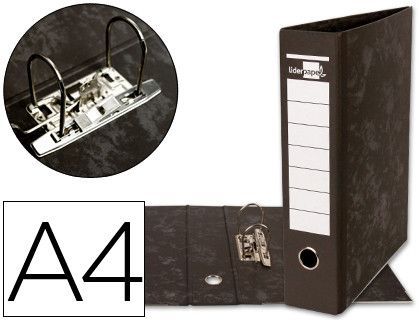 Archivador de Palanca Liderpapel A4 Carton Forrado Sin Rado Lomo 80Mm Negro Compresor Metalico