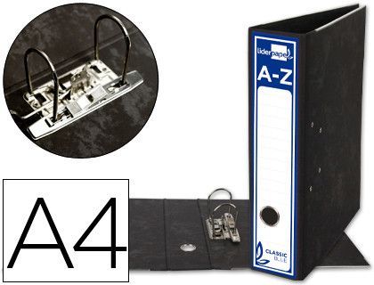 Archivador de Palanca Liderpapel A4 Classic Blue Carton Entrecolado Sin Rado Lomo 80Mm Negro Compresor Metalico