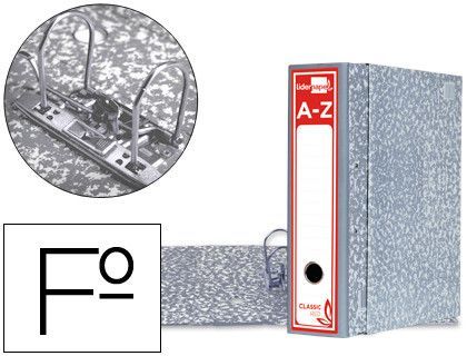 Archivador de Palanca Liderpapel Carton Forrado Folio Jaspeado Gris con Caja Classic Red