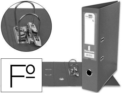 Archivador de Palanca Liderpapel Folio Documenta Forrado Pvc con Rado Lomo 75Mm Gris Compresor Metalico