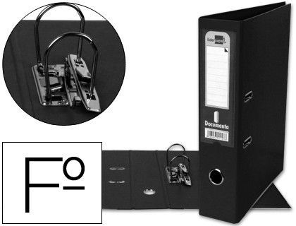 Archivador de Palanca Liderpapel Folio Documenta Forrado Pvc con Rado Lomo 75Mm Negro Compresor Metalico