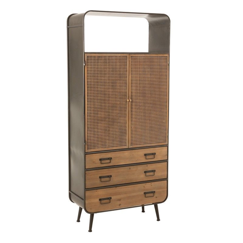 Armario con 3 Cajones de Metal y Madera Negro/Natural, 80x35x180 cm