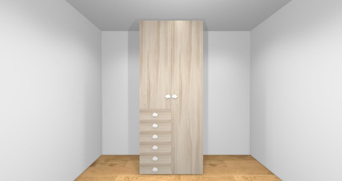 Armario Ros 1 puerta larga, 1 puerta pequeña y 6 cajones izquierda