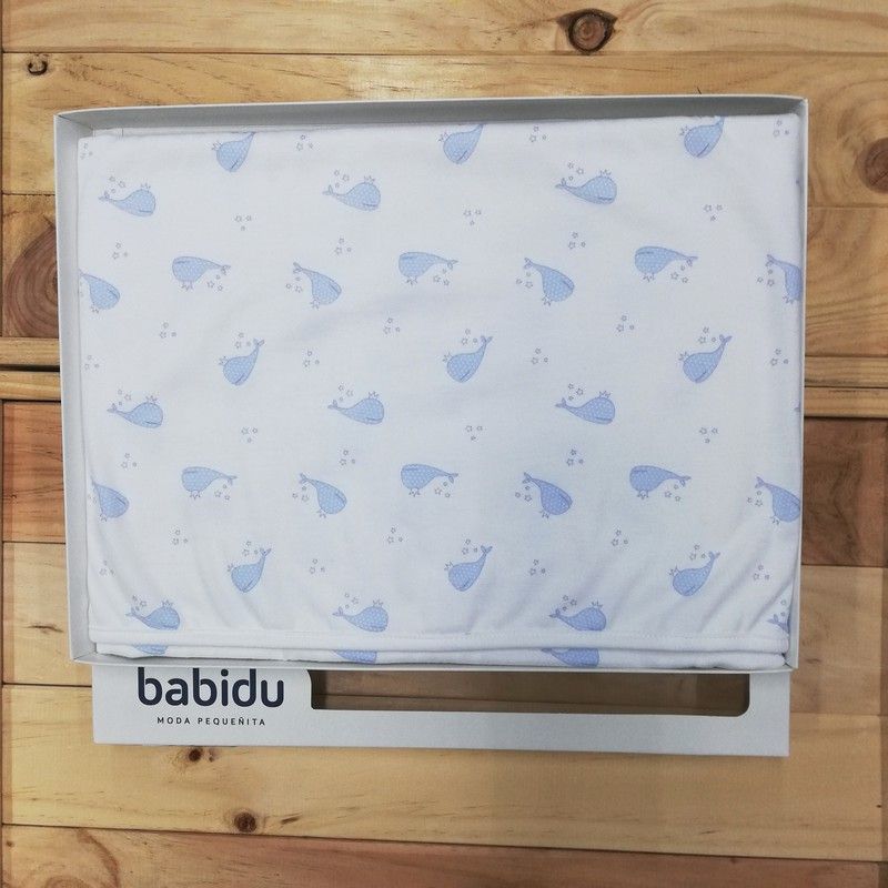 Arrullo mantita de  bebé algodón 100% whale celeste  4088 babidu