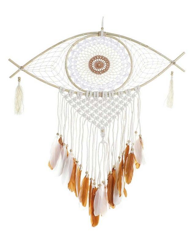 Atrapasueños de crochet y ratan Blanco