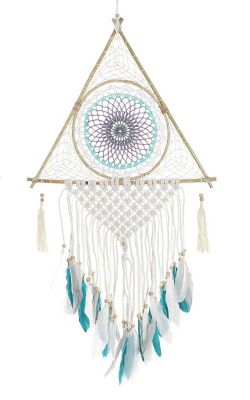 Atrapasueños de crochet y ratan triangulo Azul