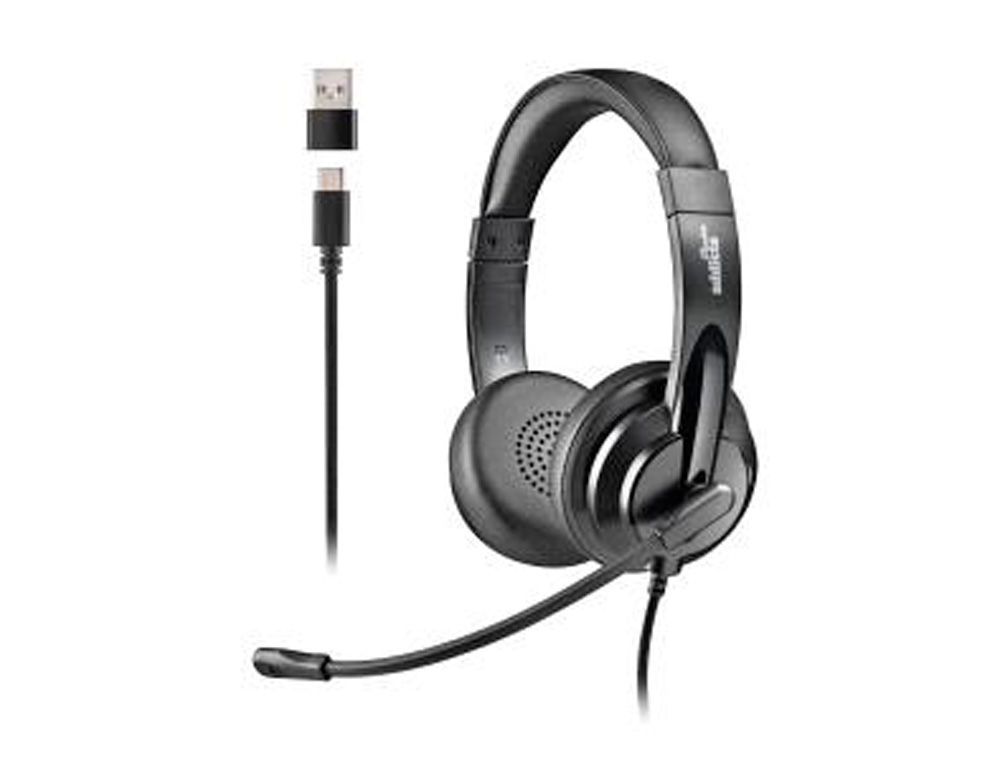 Auriculares ngs vox605 con cable estereo usb-c con control de volumen y adaptador usb color negro