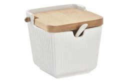 Azucarero de Cocina Porcelana Blanco y Bambú