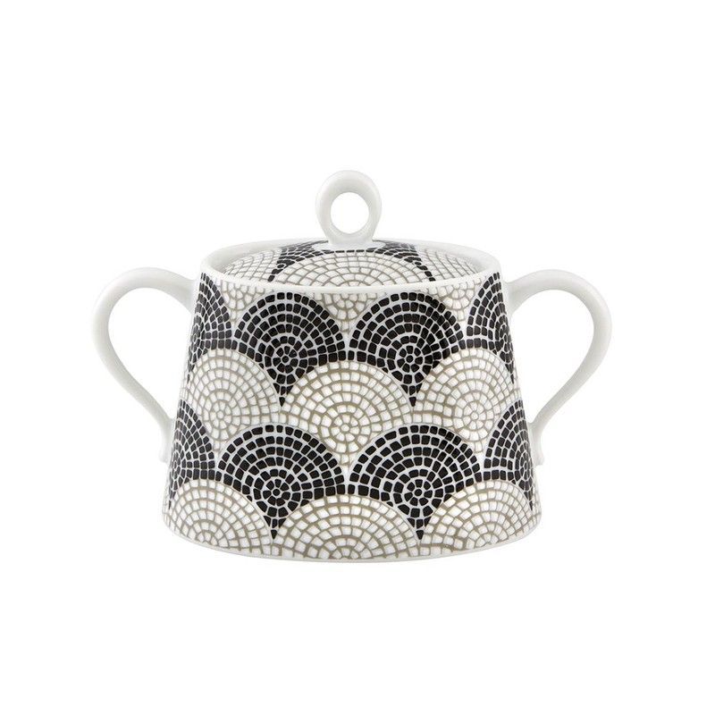 Azucarero de porcelana en blanco y negro, 14,6 x 5,7 x 10 cm | Calçada Portuguesa