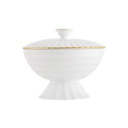 Azucarero de porcelana en blanco y oro, 14 x 14 x 12,5 cm | 200 Años