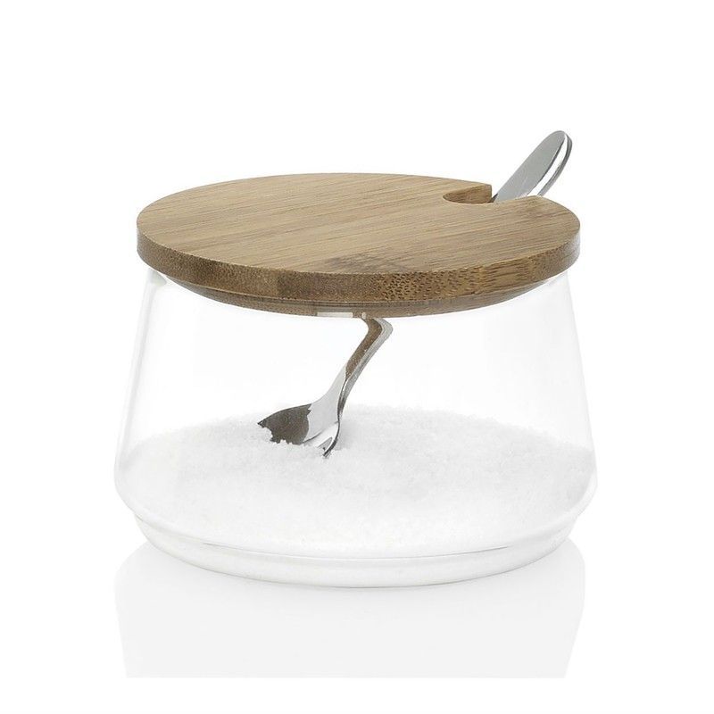Azucarero de vidrio y bambú con cuchara de 250ml, Ø8,5x5,5cm