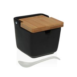 Azucarero Negro Tapa Bambú