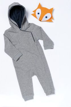 Babies' hooded romper Navy / Oxford Grey