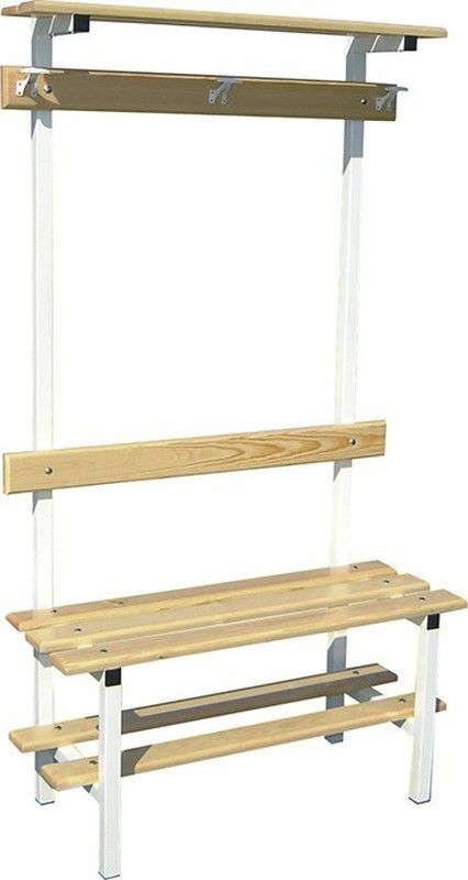 Banco de vestuario con zapatillero, percha y estante de 1,5 metros
