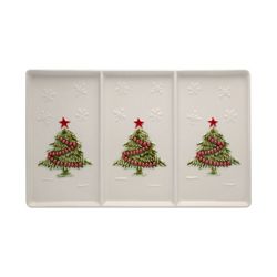 Bandeja con 3 divisiones de loza en blanco y multicolor, 33,5 x 20,5 x 2 cm | Navidad