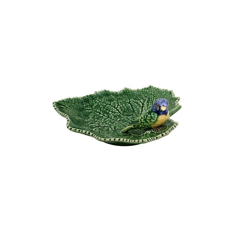 Bandeja con pajarito de loza en verde, 19 x 19 x 7,5 cm | Cinerária
