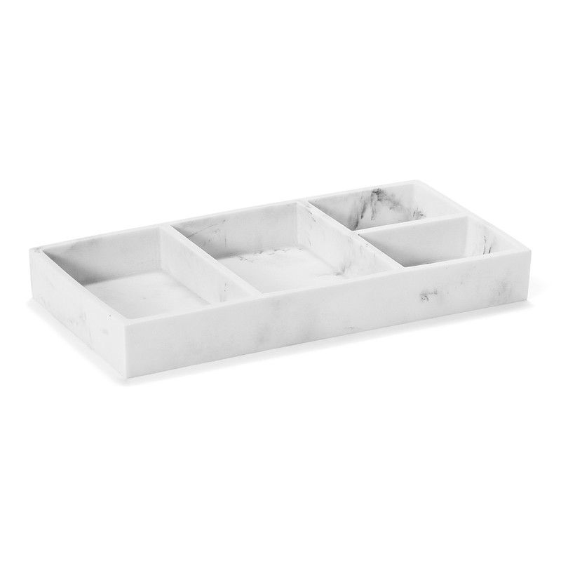 Bandeja de baño efecto mármol blanco, 30,5 x 15 x 3,5 cm