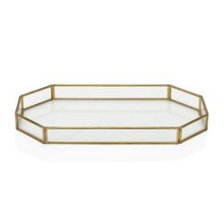 Bandeja de metal y vidrio en dorado y transparente, 27 x 15,5 x 2,5 cm | Gold