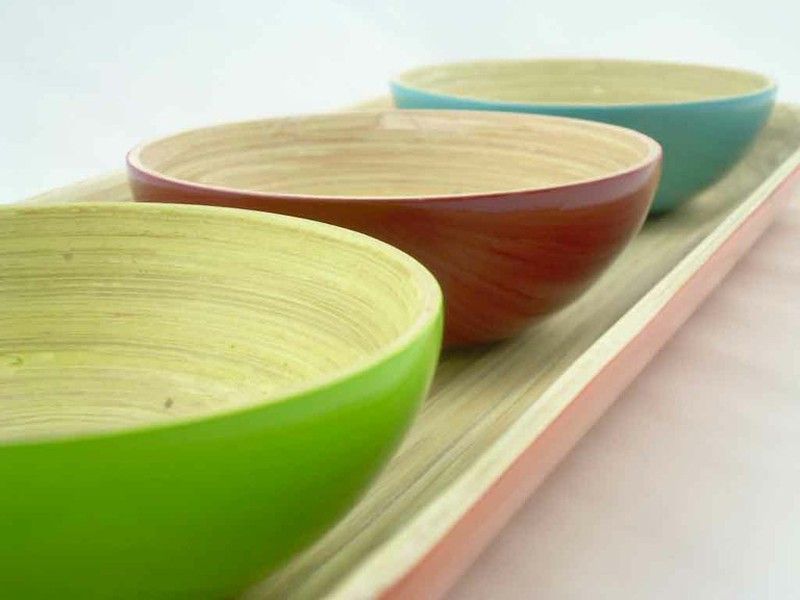 Bandeja set 3 cuencos de bambú